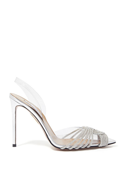 Aquazzura Gatsby 105 Kristal Slingback Topuklu Ayakkabı - Gümüş