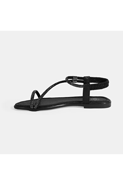 Desa Women's Black Rubber Band Stone Sandals