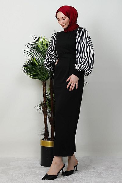 GİYZAMİLA Μαύρο φόρεμα Koul με σχέδιο Zebra