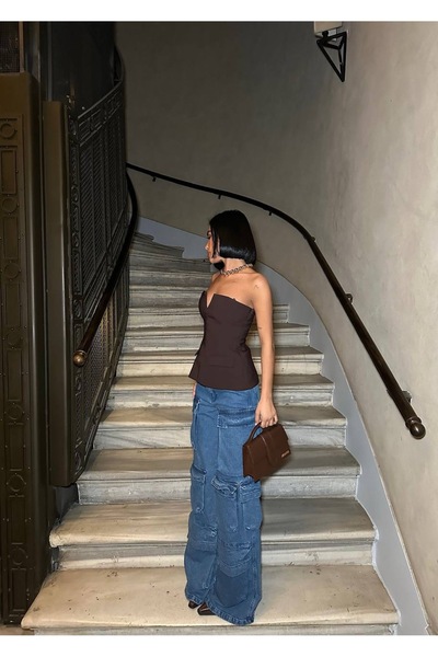 Diviny Women's Blue Cargo Pocket Model Wide Leg Regular Fit Jean