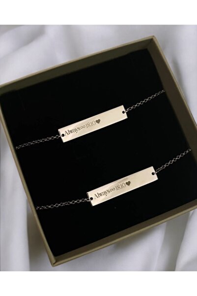 sirius jewelry 925 Ayar Gümüş Plaka Çift Bilekliği ( İstediğini yazdır)