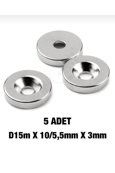 AYMAGNET 5 Adet D15m X 10/5,5mm X 3mm Havşa Delikli Güçlü Neodyum Mıknatıs