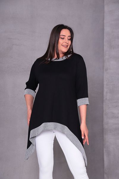 Şans Women's Large Size Black Tunik with Glitter on Collar Sleeves and Hem 65N38820