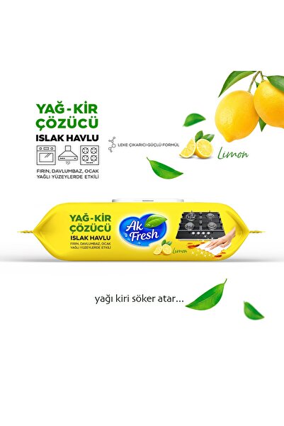 AKFRESH LİMON KOKULU YAĞ - KİR ÇÖZÜCÜ ISLAK HAVLU
