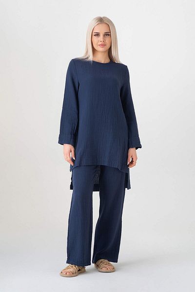 Fashion Showcase Costum de Tesettur Ayda din Mulin 100% Bumbac Natural - Bleumarin