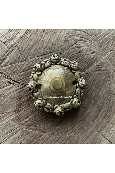 DMR GÜL MODEL ZİL PARLAK SARI PİRİNÇ KAPI ZİL DÜĞMESİ EL YAPIMI ANTİK ZİL DÜĞME
