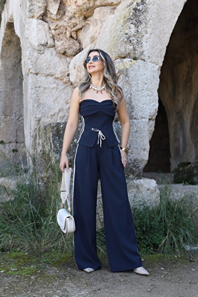 bytugcekaya Bluză fără bretele cu dungi albastru bleumarin