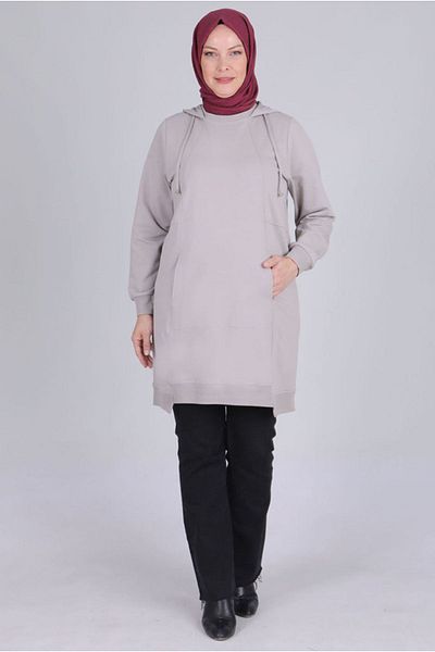 Moda Rosa 25K2048 - Gray - Large Size Hijab Two Thread Tunic
