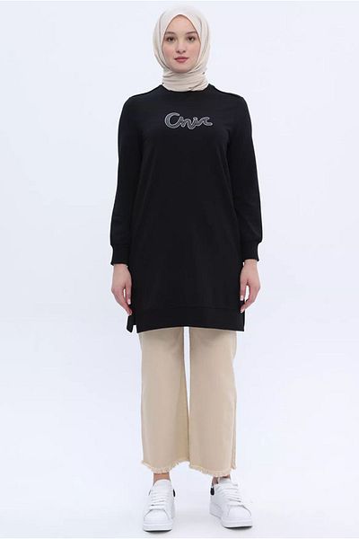 Moda Rosa 24Y4366 - Black Large Size Embroidered Sweat
