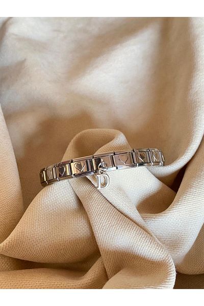 bijoux uniques Letter D Heart Steel Italian Charm Bracelet