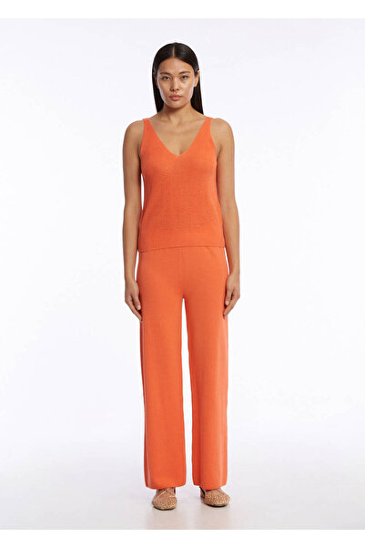Knitss Organik Pamuk Keten Karışımlı Turuncu Triko Pantolon