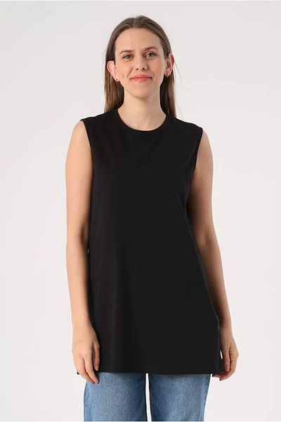 Moda Rosa 24Y1608 - BLACK - SLEEVELESS T-SHIRT TUNIC