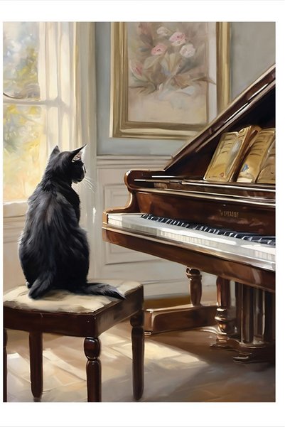 karizmart Piyano Ve Kedi Model Ahşap Tablo 18cm X 27cm