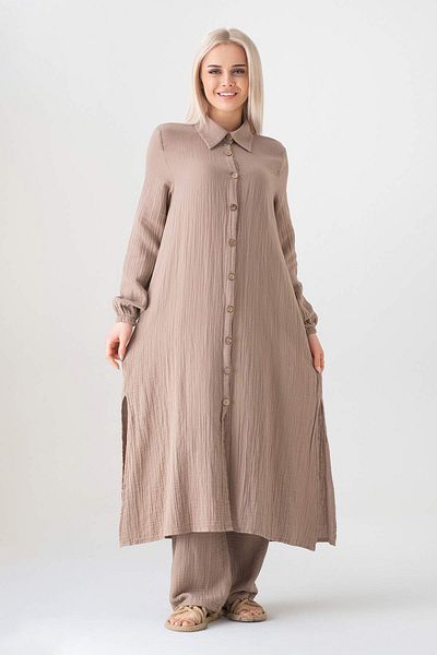Fashion Showcase Țesătură de muselină 100% bumbac natural Tunica lungă de narcis Hijab - nurcă