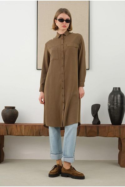 HEQA Pocketed Shirt - Walnut Shell