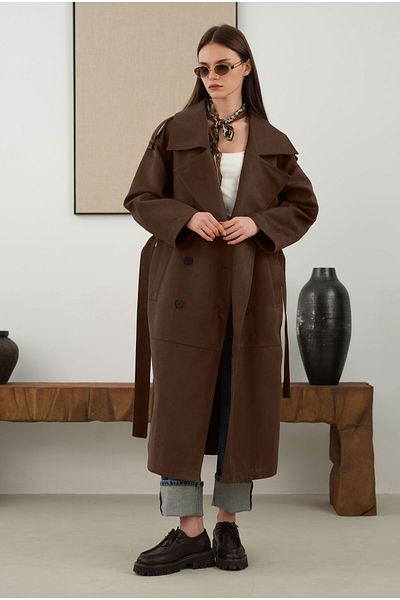 HEQA Suede Trench Coat - Dark Sheet