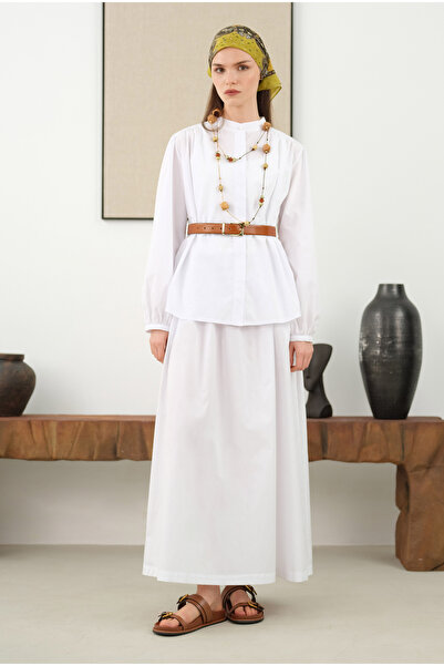 HEQA Omzu Büzgülü Poplin Gömlek Beyaz