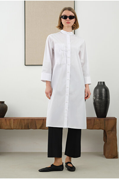 HEQA Çift Fleto Detaylı Gömlek Beyaz