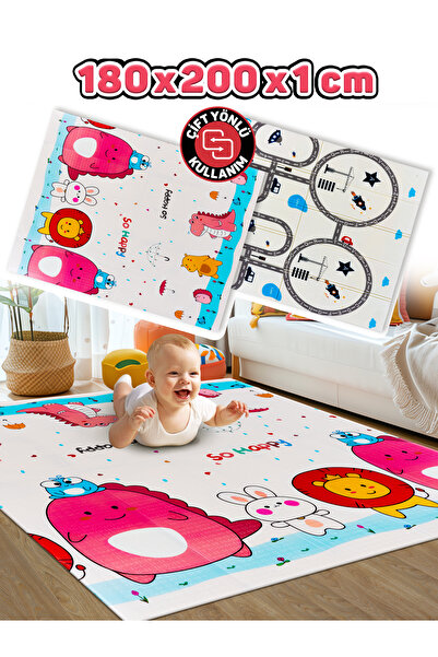 Circle Toys So Happy + Yollar , Katlanabilir Çocuk Oyun Halısı - Ekstra Large - 180X200X1 cm - Taşıma Çantalı
