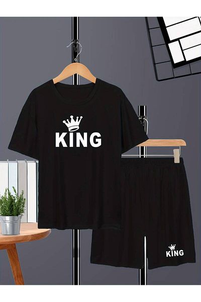 LEONE KOLEKSİYON Set de tricou pentru copii din bumbac imprimat King Crown - Tricou de vară pentru fete și băieți