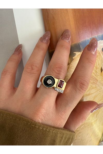 Pinery Jewels Vip Series - Ruby Stone Embroidered Bottom Adjustable Women's Ring