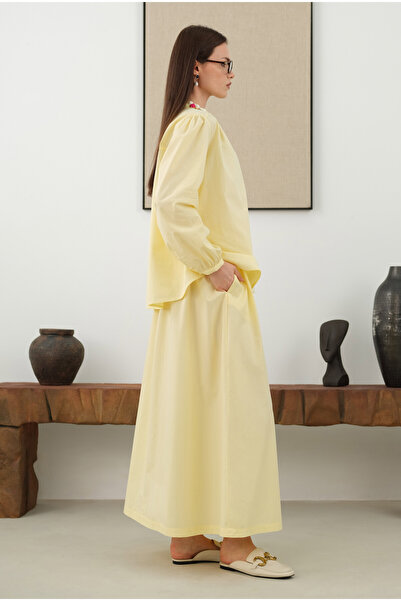 HEQA Omzu Büzgülü Poplin Gömlek Soft Sarı