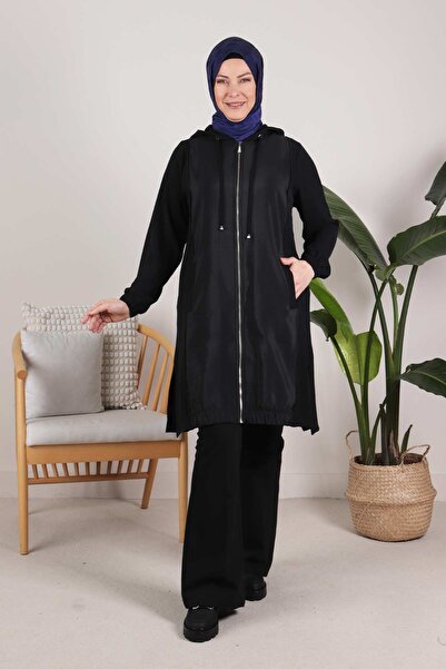 Moda Rosa 24Y25062 - SİYAH - Büyük Beden Tesettür Fermuarlı Spor Kap
