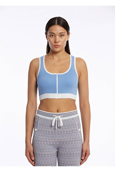 Knitss Top din bumbac organic Cropped Albastru Tricot