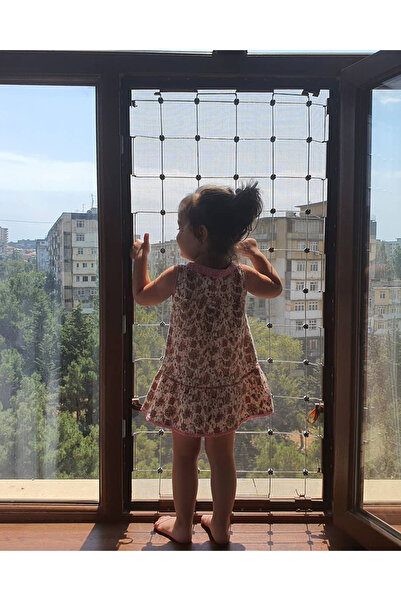 WINBLOCK Büyük Boy (60X140 CM) - Çocuklar Için Pencere Çelik Güvenlik Ağı - Yeni Nesil Korkuluk -kahve Profil