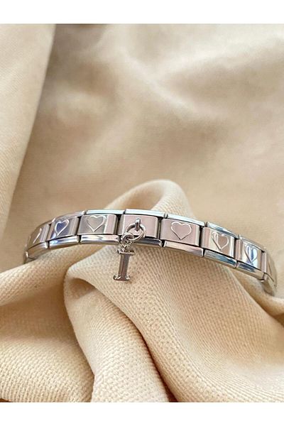 bijoux uniques Letter I Heart Steel Italian Charm Bracelet