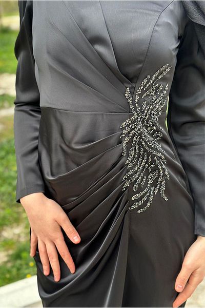 Moda Rosa 24Y9280 - BLACK - DRAPELY STONE SATIN SHEET DRESS