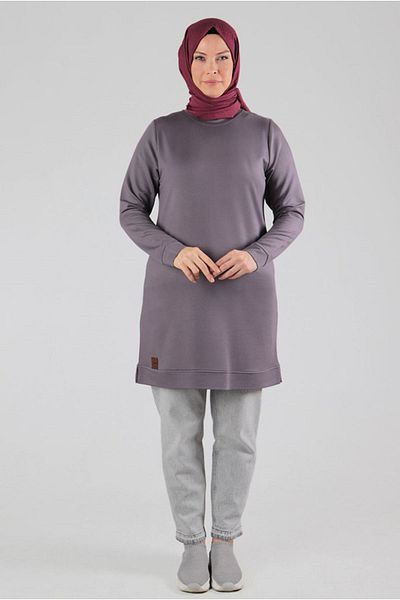 Moda Rosa 24y20084 Large Size Gray Hijab Tunic