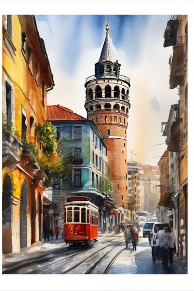 karizmart İstanbul Galata Kulesi Çizimi Modern Mdf Tablo 35cm X50cm
