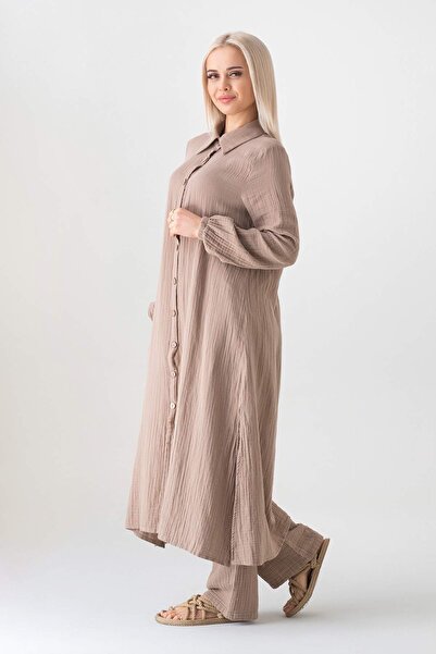 Fashion Showcase Muslin Fabric 100% Natural Cotton Long Narcissus Tunic Hijab - Mink