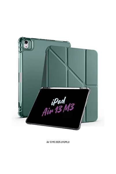 Fuchsia iPad Air 13 inç 2025 M3 Çip Uyumlu Kalem Bölmeli Standlı Akıllı Fuchsia Trifolding Tablet Kılıfı