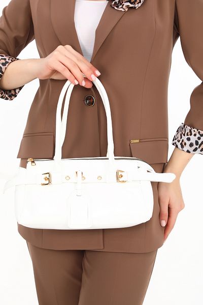 besmoda White Women's Buckle Belt Detailed Hand and Shoulder Bag