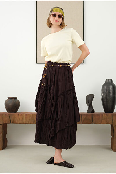 HEQA Katlı Bohem Etek Kahve