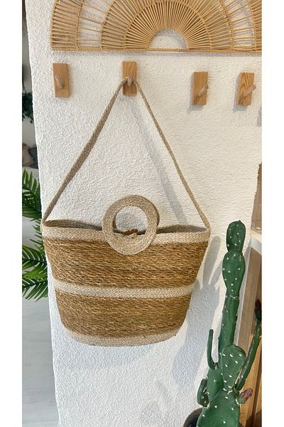 Decamor home حقيبة كتف كبيرة الحجم بيد بيج / إكرو