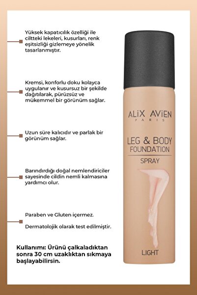 Alix Avien Bacak Fondöteni Light Bronzlaştırıcı Etkili Çatlak Ve Görünümü Önleyici Sprey Fondöten 75 ml