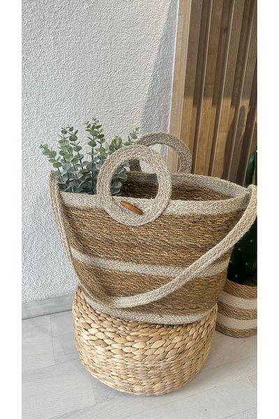 Decamor home حقيبة كتف كبيرة الحجم بيد بيج / إكرو