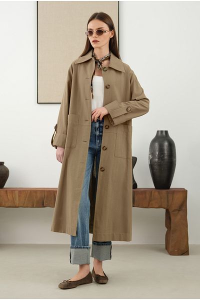 HEQA Cotton Linen Long Jacket and Matte Sage