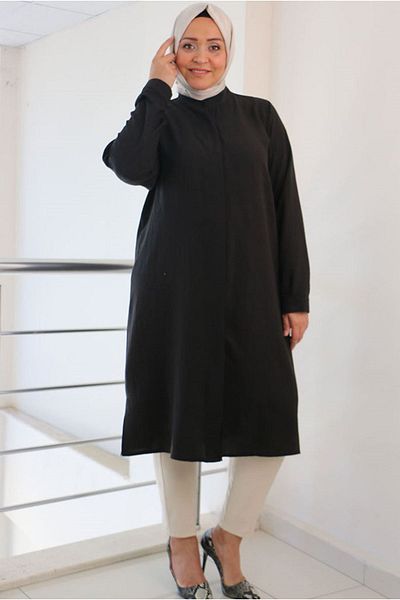 Moda Rosa 24Y48046 - BLACK - Large Size Miracle Shirt with Hidden Placket