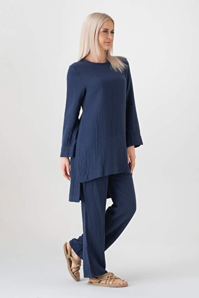 Fashion Showcase Σετ Hijab Ayda από μουσελίνα 100% φυσικό βαμβάκι - Navy Blue