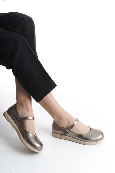 GNS Shoes Ischia Genuine Leather Platinum Skin Single-Strap Women's Flats