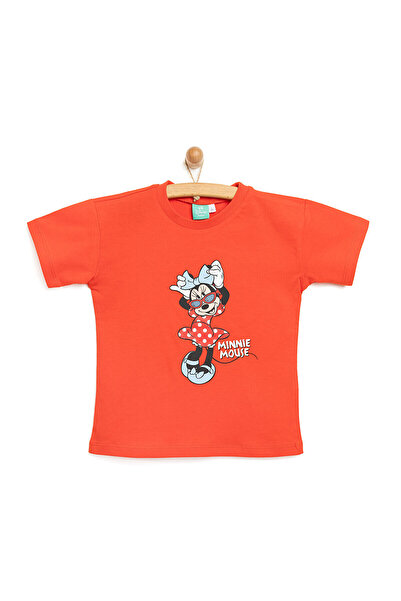 Disney Kız Bebek Tshirt Minnie Mouse Bisiklet Yaka Kısa Kol Kırmızı