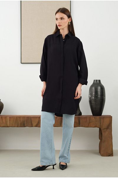 HEQA Basic Black Shirt with Robe