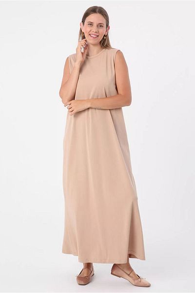 Moda Rosa 24y16019 - Cream - Jersey Sleeveless Dress