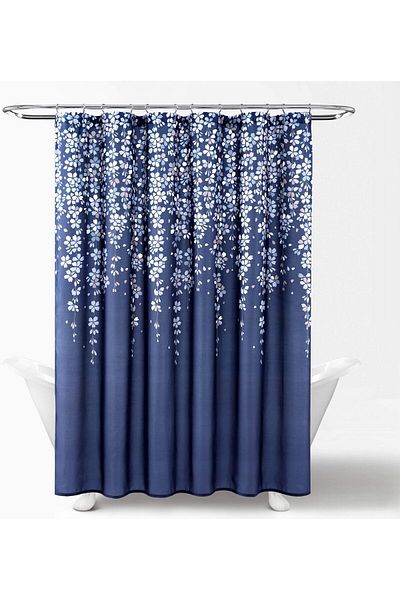 erorex Weeping Flower Shower Curtain Fabric Floral Vine Print Design 72 Inch X 72 Inch Navy