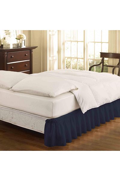 erorex Easyfit Solid Elastic Wrap Around Bed Skirt Easy On Off Dust Ruffle 18 Inch Drop Twin Full Navy