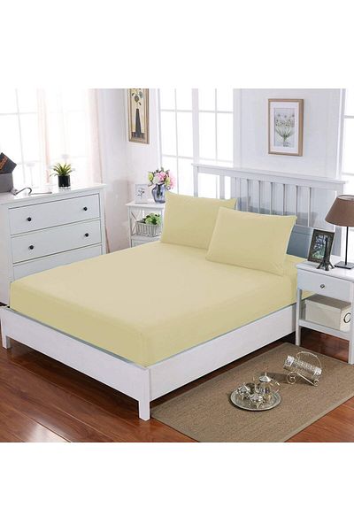 erorex Cream King Fitted Sheet Set 3 Piece Set Off White Cotton